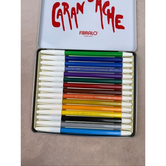 Vintage Caran d'Ache FIBRALO Fiber-Tipped Pens with Swiss Alpine Scene Metal Tin - Picture 7 of 8